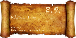 Rácz Irma névjegykártya